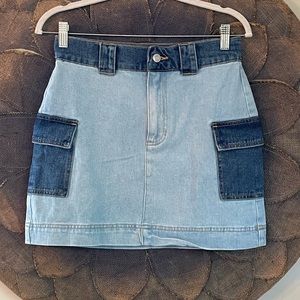 PACSUN Two-Tone Denim Cargo Mini Skirt